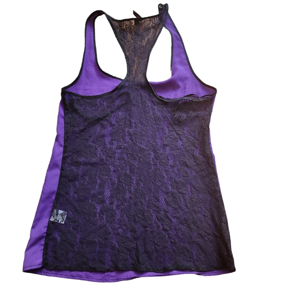 Material Girl purple racerback blouse with lace back size M - Picture 2 of 4